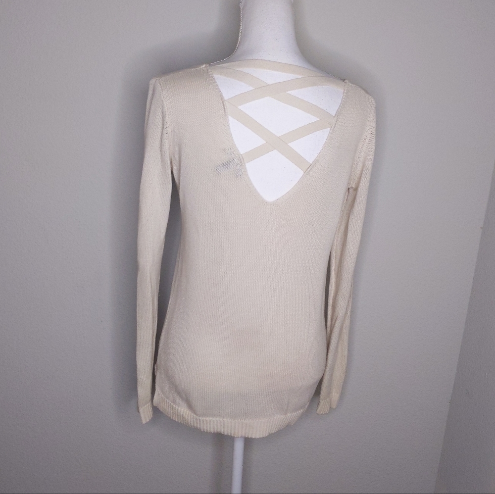Hot Topic “Life Is Music” Beige Sweater Lace-Up Back Women’s Medium - Picture 4 of 11